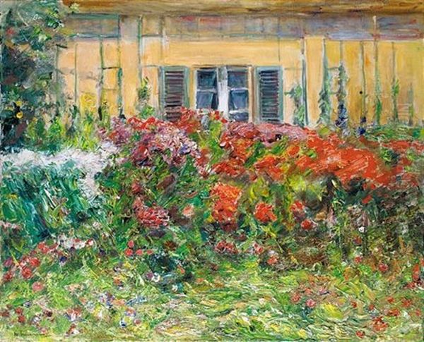 Blumenstauden Vor Dem Gartnerhauschen Nach Norden (flowers In Front Of The Gardner's House To The North) Oil Painting by Max Liebermann