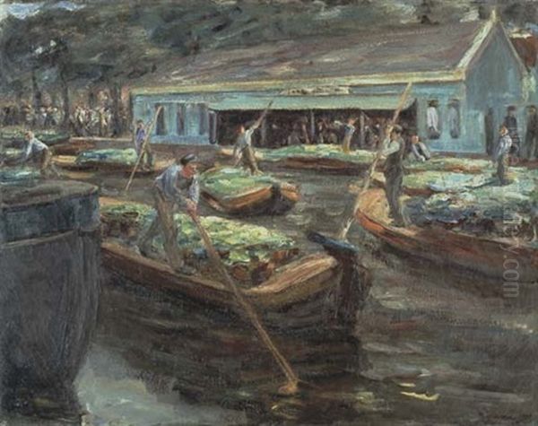 Gemusemarkt In Delft Oil Painting by Max Liebermann