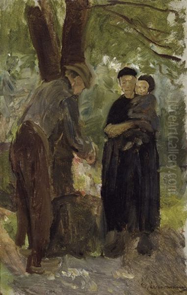 Bauernfamilie, Stehend (sketch) Oil Painting by Max Liebermann