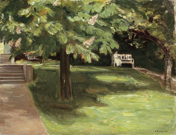 Gartenbank Unter Dem Kastanienbaum - Bluhende Kastanien Oil Painting by Max Liebermann