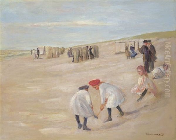 Strandbild Mit Spielenden Kindern Oil Painting by Max Liebermann