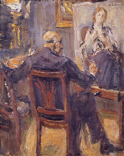 Selbstbildnis Vor Der Staffelei, Sitzend Oil Painting by Max Liebermann