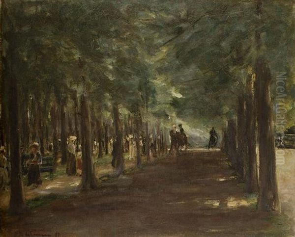 Allee Im Tiergarten Mit Reitern Und Spaziergangern (alley In Tiergarten With Riders And Strollers) Oil Painting by Max Liebermann