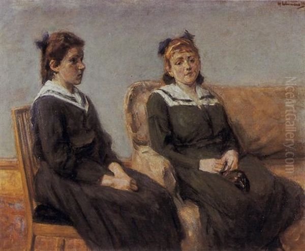 Geschwister - Doppelbildnis Hertha Und Hilde Bohm Oil Painting by Max Liebermann