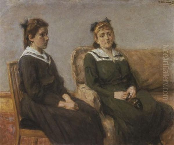 Geschwister - Doppelbildnis Hertha Und Hilde Bohm Oil Painting by Max Liebermann