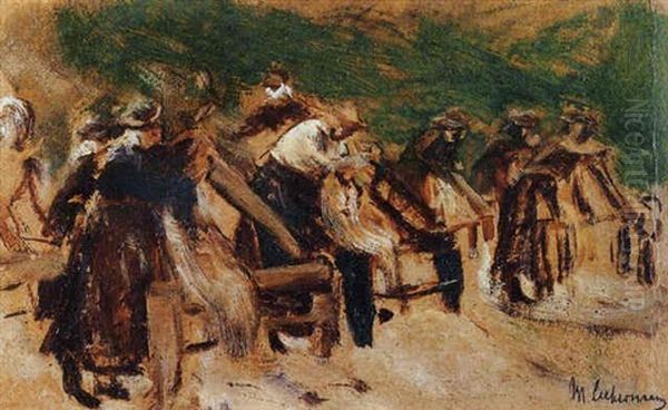 Flachsarbeiter Oil Painting by Max Liebermann