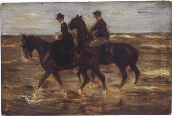 Reiter Und Reiterin Am Strand Nach Links by Max Liebermann