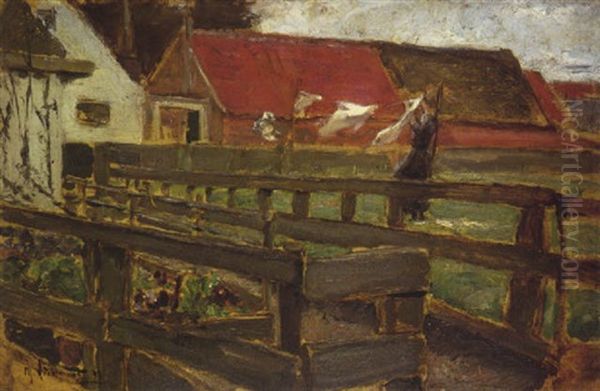 Hollandische Dorfecke - Dorfecke Mit Wascherin Oil Painting by Max Liebermann