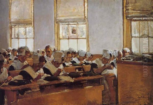 Nahschule - Arbeitssaal Im Amsterdamer Waisenhaus, 1. Fassung Oil Painting by Max Liebermann