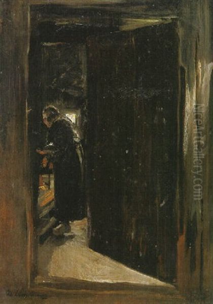 Frau In Der Kuche - Durchblick Oil Painting by Max Liebermann