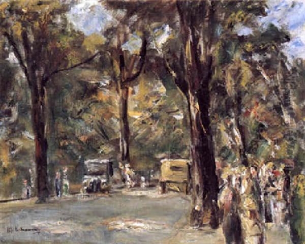 Allee Mit Spaziergangern Und Automobilen Oil Painting by Max Liebermann