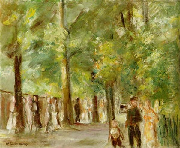 Grosse Seestrasse In Wannsee Mit Spaziergangern Oil Painting by Max Liebermann