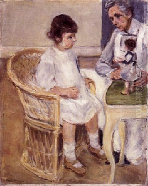 Die Enkelin Im Korbsessel Nach Rechts Mit Kinderfrau Oil Painting by Max Liebermann