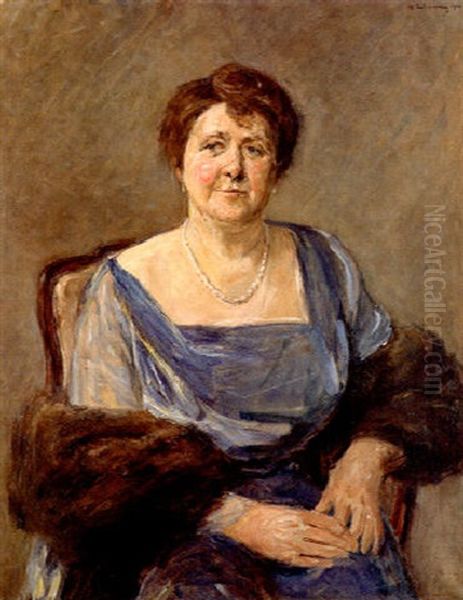 Portrait Einer Unbekannten Dame In Blauen Kleid Oil Painting by Max Liebermann