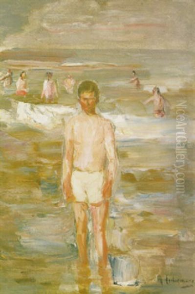 Stehender Knabe Am Strande Oil Painting by Max Liebermann