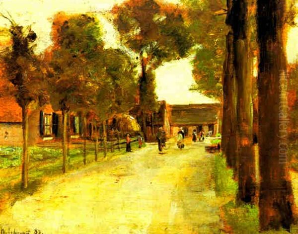 Hollandische Dorfstrasse - Strasse In Laren Oil Painting by Max Liebermann