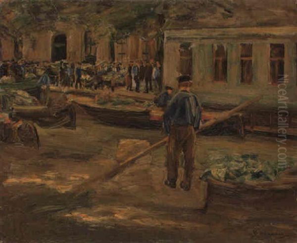 Gemusemarkt In Delft Oil Painting by Max Liebermann