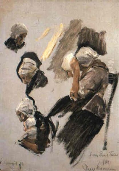 Studienkopfe Von Bauerinnen Oil Painting by Max Liebermann