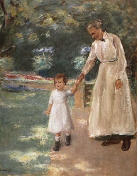 Enkelin Mit Kinderfrau Oil Painting by Max Liebermann