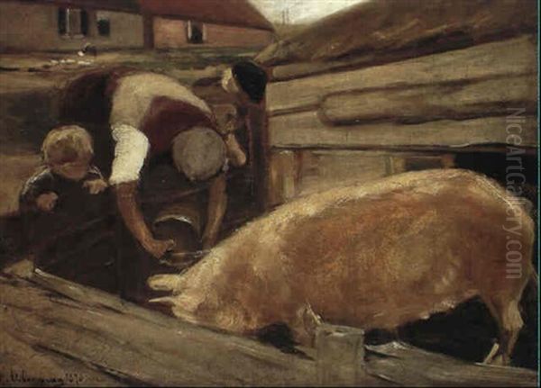 Schweinekoben Oil Painting by Max Liebermann