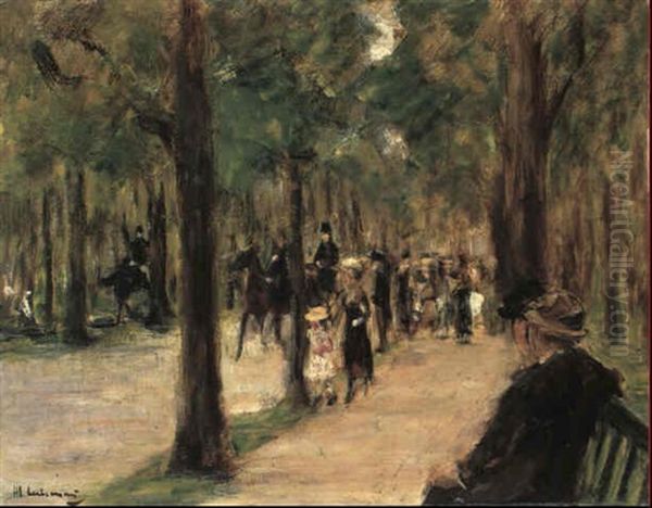 Promenade Im Tiergarten Mit Spaziergangern Und Einer Pferdedroschke Oil Painting by Max Liebermann