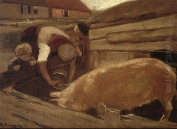 Schweinekoben Oil Painting by Max Liebermann