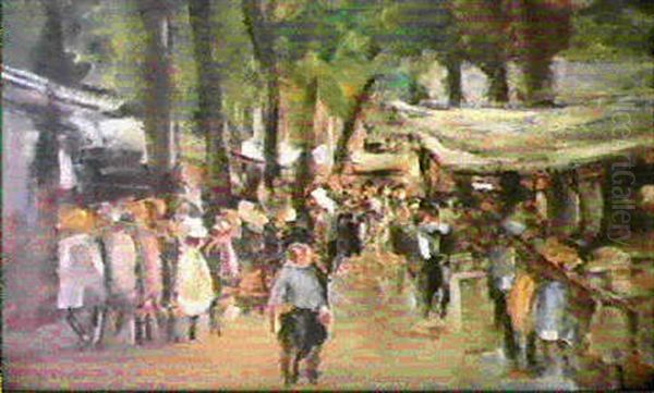 Spazierganger In Einer Allee Mit Budenhandel Oil Painting by Max Liebermann