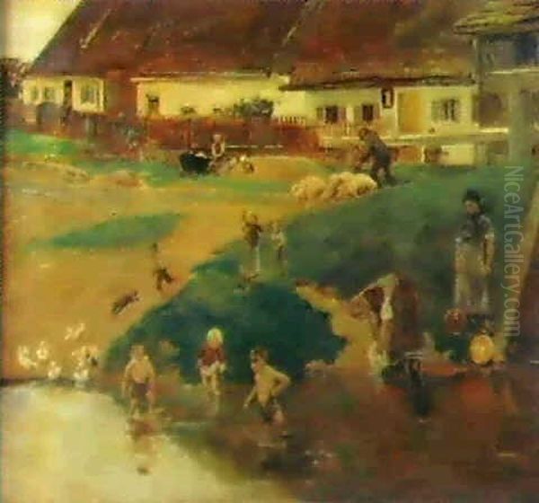 Dorfidyll, 1879 Oil Painting by Max Liebermann