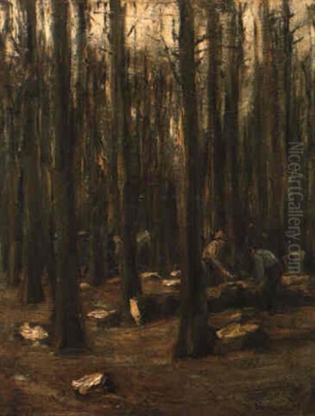 Holzhacker Im Inneren Eines Waldes Oil Painting by Max Liebermann