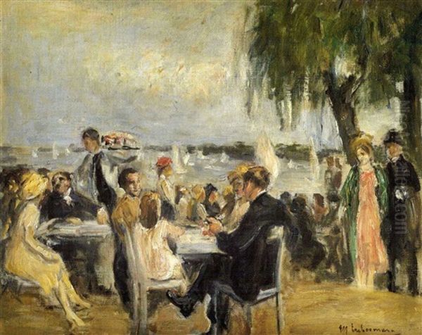 Gartencafe An Der Elbe Oil Painting by Max Liebermann