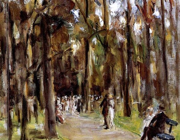 Strolling In The Berlin Tiergarten Oil Painting by Max Liebermann