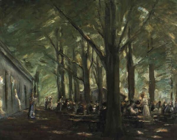 Biergarten In Brannenburg Oil Painting by Max Liebermann