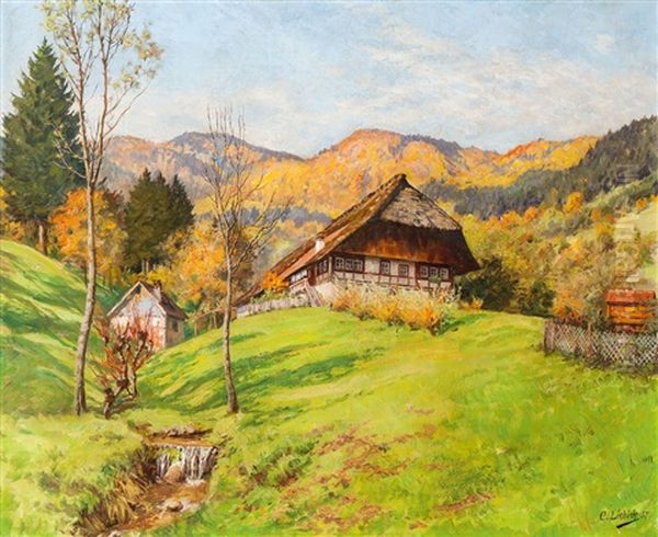 Black Forest House At Herrenbachtal Oil Painting by Curt Liebich