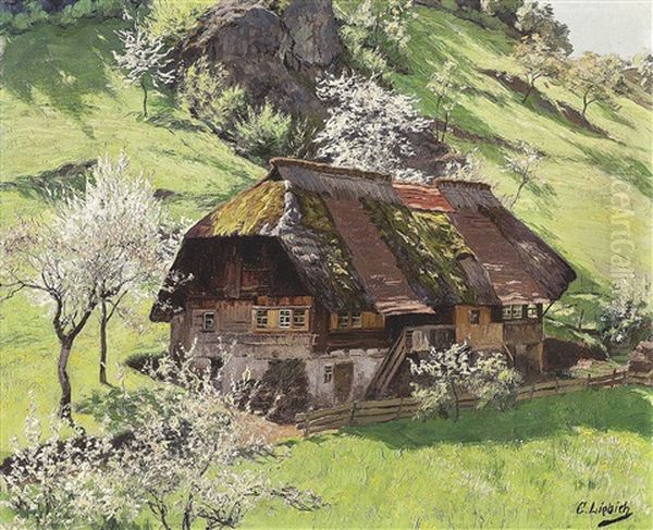 Schwarzwaldhof In Sommerlicher Landschaft Oil Painting by Curt Liebich