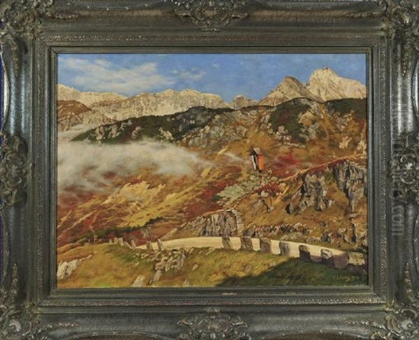 Hochalpine Landschaft Mit Wegkreuz Oil Painting by Curt Liebich