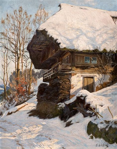 Schwarzwaldhaus Im Schnee Oil Painting by Curt Liebich