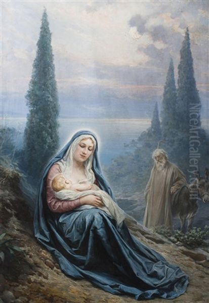 Rest During Flight To Egypt Oil Painting by Adolf Liebscher