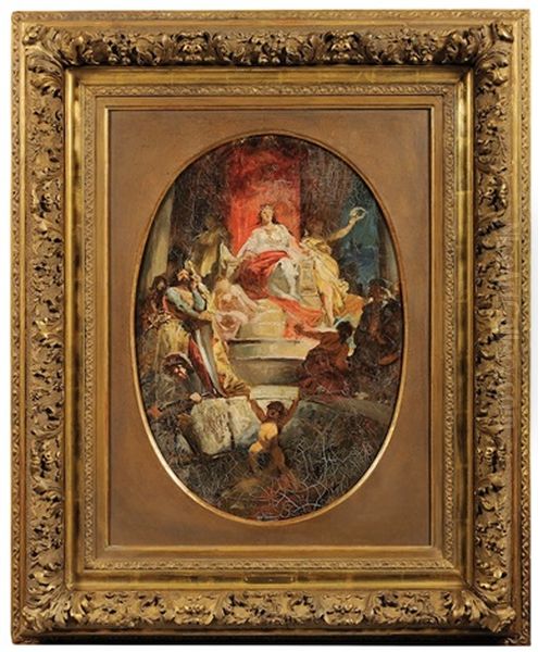 Allegory Of Prague Oil Painting by Adolf Liebscher