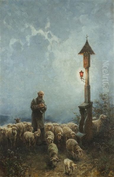 Abendgebet Oil Painting by Adolf Liebscher