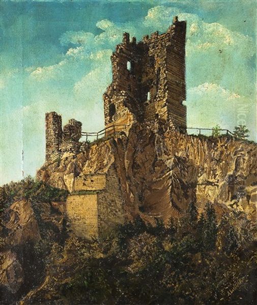 Ruine Der Burg Drachenfels Oil Painting by Adolf Liebscher