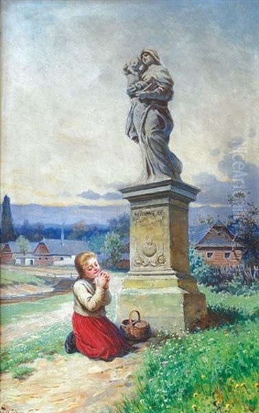 Praying Girl Oil Painting by Adolf Liebscher