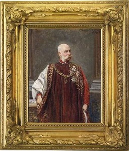 Kaiser Franz Joseph I. Von Osterreich Oil Painting by Adolf Liebscher