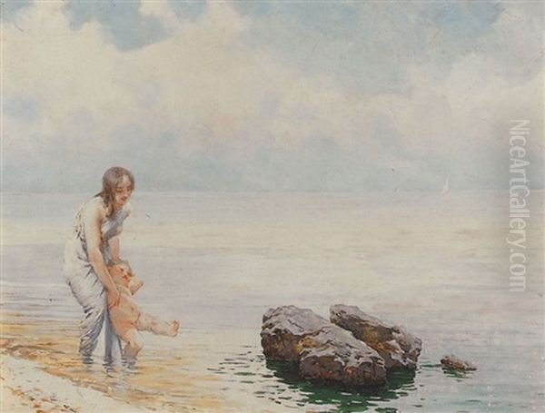 First Steps Oil Painting by Adolf Liebscher