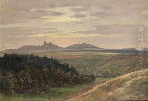 A Landscape With Lichnice Oil Painting by Karel Liebscher