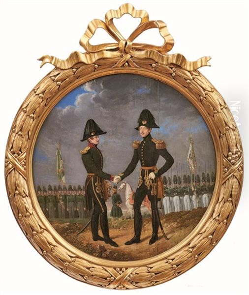 Schutzenscheibe Mit Dem Portrait Des Malers Friedrich Johann Gottlieb Lieder Als Hauptmann Des Burgerlichen Jagerkorps In Gran Oil Painting by Friedrich Lieder Jr.