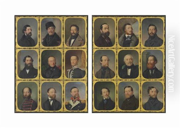 Portraits Of Hungarian Gentlemen Oil Painting by Friedrich Johann Gottlieb (Franz) Lieder