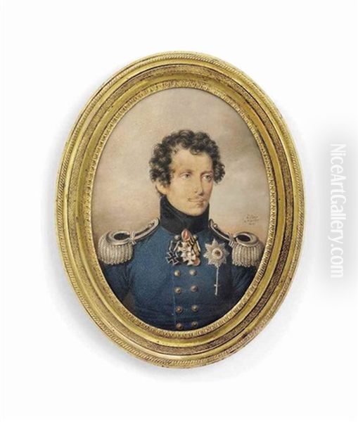 Prince William Of Prussia (1783-1851), In Blue Military Uniform, Wearing The Breast-star Of The Royal Prussian Order Of The Black Eagle Associated With The Royal Swedish Order Of The Sword, The Cross Of The Imperial Austrian Order Of Maria The Oil Painting by Friedrich Johann Gottlieb (Franz) Lieder