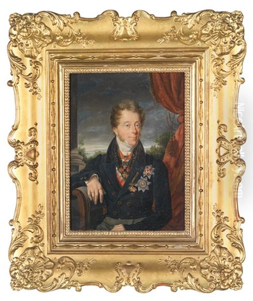 Franz Anton Graf Von Kolowrat-liebsteinsky, Portrat Des Staatsmannes Mit Ordensschmuck Oil Painting by Friedrich Johann Gottlieb (Franz) Lieder