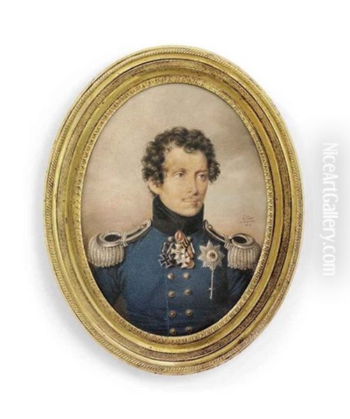 Prince William Of Prussia (1783-1851), In Military Uniform, Blue Coat With Gold Buttons, Black And Silver Epaulettes, Black Collar Oil Painting by Friedrich Johann Gottlieb (Franz) Lieder