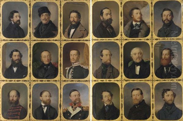 Portraits Of Notaries From The Hungarian Rebellion Of 1848 (pair Of 9 Portrais Each) Oil Painting by Friedrich Johann Gottlieb (Franz) Lieder